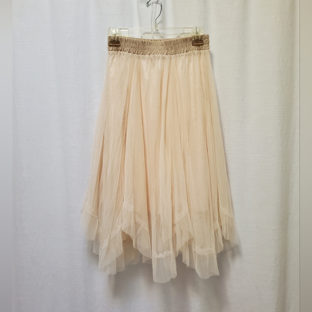 Cream Tulle Midi Skirt